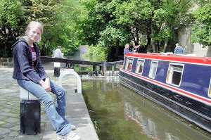 Gently going though a lock on a barge holiday on the Rochdale Canal